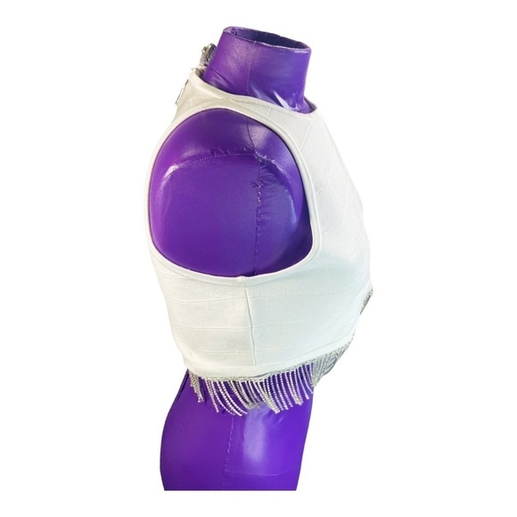 Guess white rhinestone sleeveless zip back crop top M - Picture 3 of 11